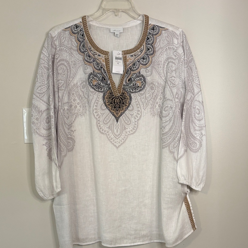 NWT J. Jill Love Linen size XL White Tunic with Beaded Trim